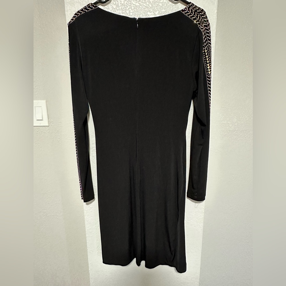 Black and gold V-Neck Stretch Embellished Long Sleeve V-Neck Ruched Waist